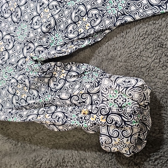 Charter Club 100% Linen Blouse Top Blue Print Long Roll Up Sleeve Shirt Size XL - Picture 7 of 7